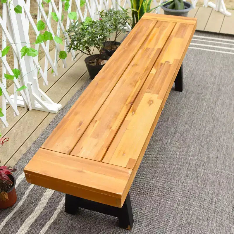 Banc de patio rectangulaire en bois d'acacia de 160 cm – Captiva Designs : Résistant aux intempéries, structure en acier, 2 places