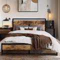 Allewie Metal Bed Frame with Rustic Headboard & Footboard, Sturdy Frame Construction, No Box Spring Needed