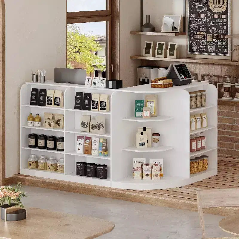 Comptoir de réception en bois blanc avec classeur pour un bureau efficace