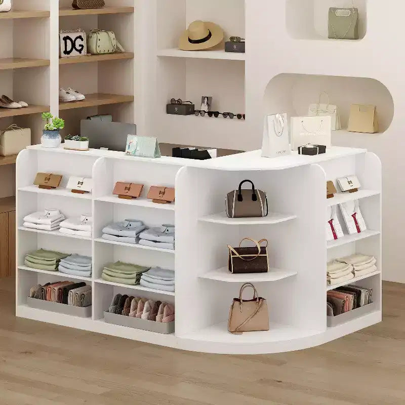 Comptoir de réception en bois blanc avec classeur pour un bureau efficace