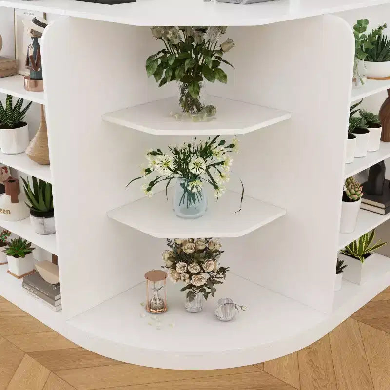 Comptoir de réception en bois blanc avec classeur pour un bureau efficace
