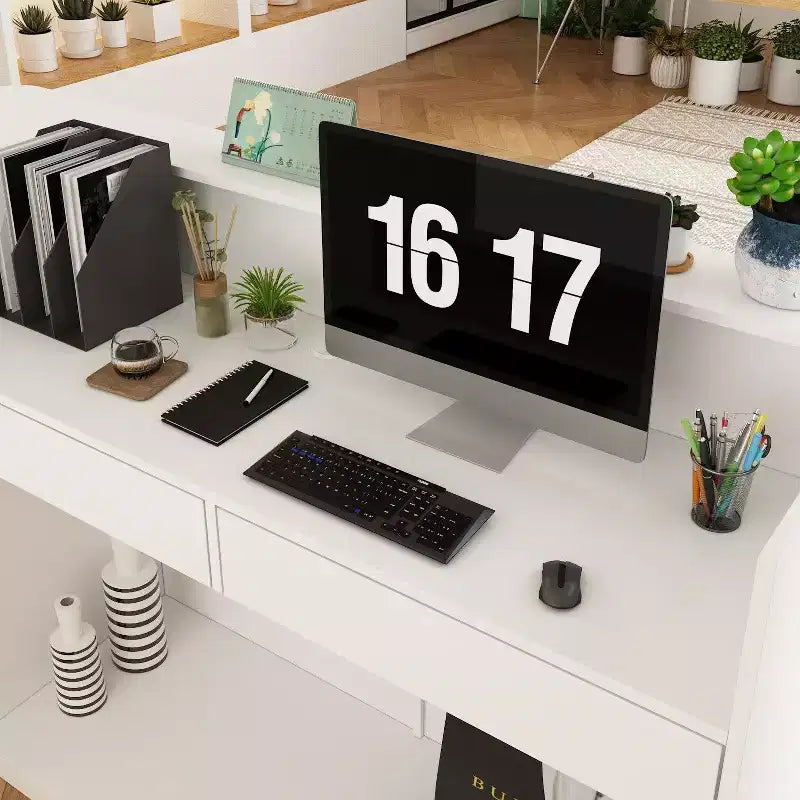 Comptoir de réception en bois blanc avec classeur pour un bureau efficace