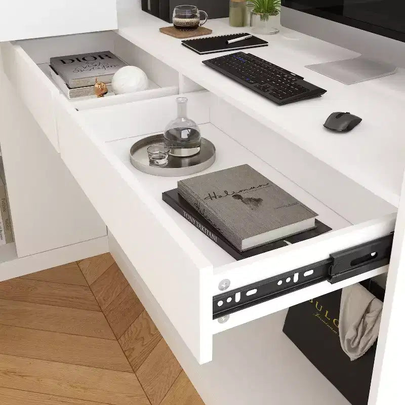 Comptoir de réception en bois blanc avec classeur pour un bureau efficace