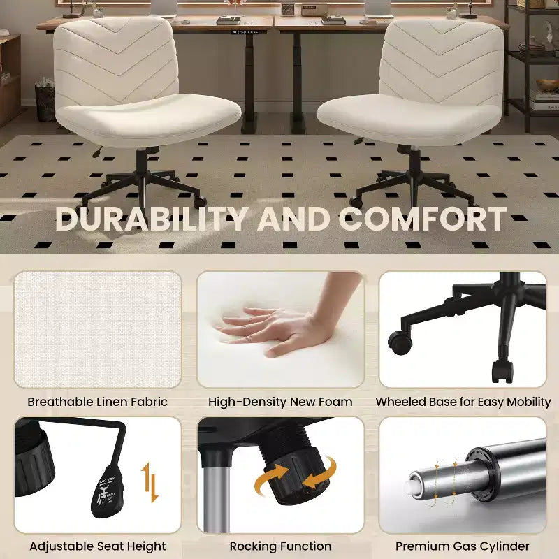Chaise de bureau pivotante en tissu, Chaise de bureau sans accoudoirs pour bureau à domicile