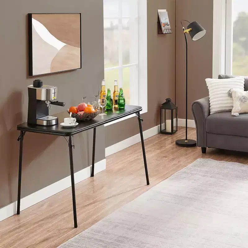Table pliante en plastique de 4 pieds avec sac de rangement, table portable robuste pour intérieur/extérieur avec poignée et verrou, noire