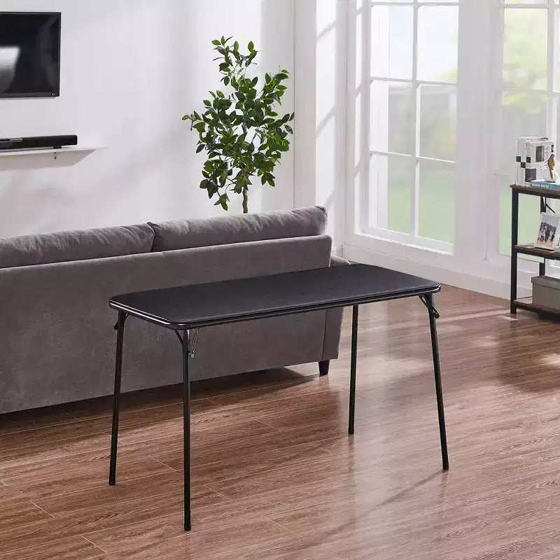 Table pliante en plastique de 4 pieds avec sac de rangement, table portable robuste pour intérieur/extérieur avec poignée et verrou, noire