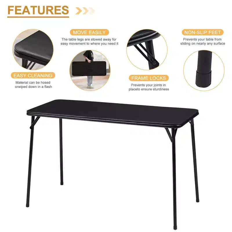 Table pliante en plastique de 4 pieds avec sac de rangement, table portable robuste pour intérieur/extérieur avec poignée et verrou, noire