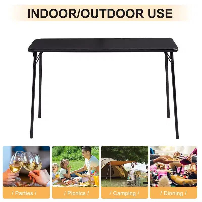 Table pliante en plastique de 4 pieds avec sac de rangement, table portable robuste pour intérieur/extérieur avec poignée et verrou, noire
