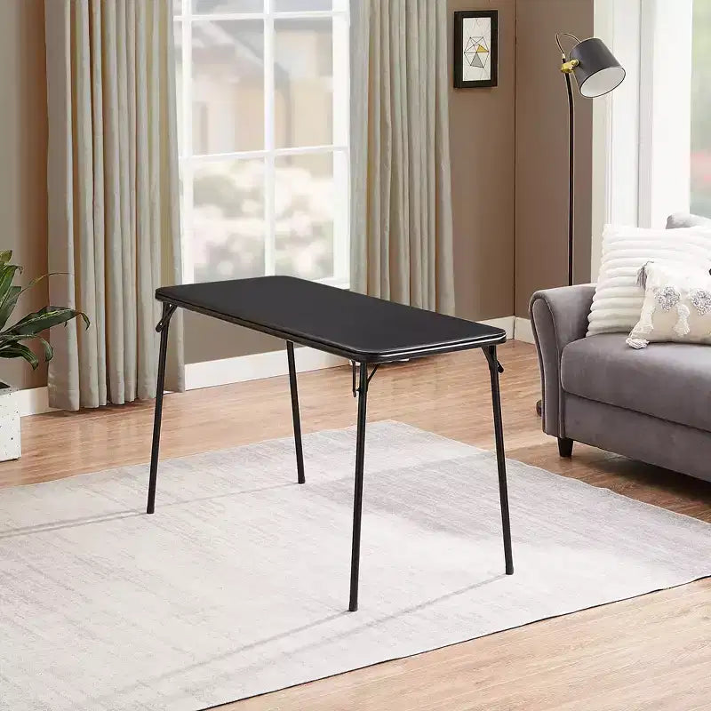 Table pliante en plastique de 4 pieds avec sac de rangement, table portable robuste pour intérieur/extérieur avec poignée et verrou, noire