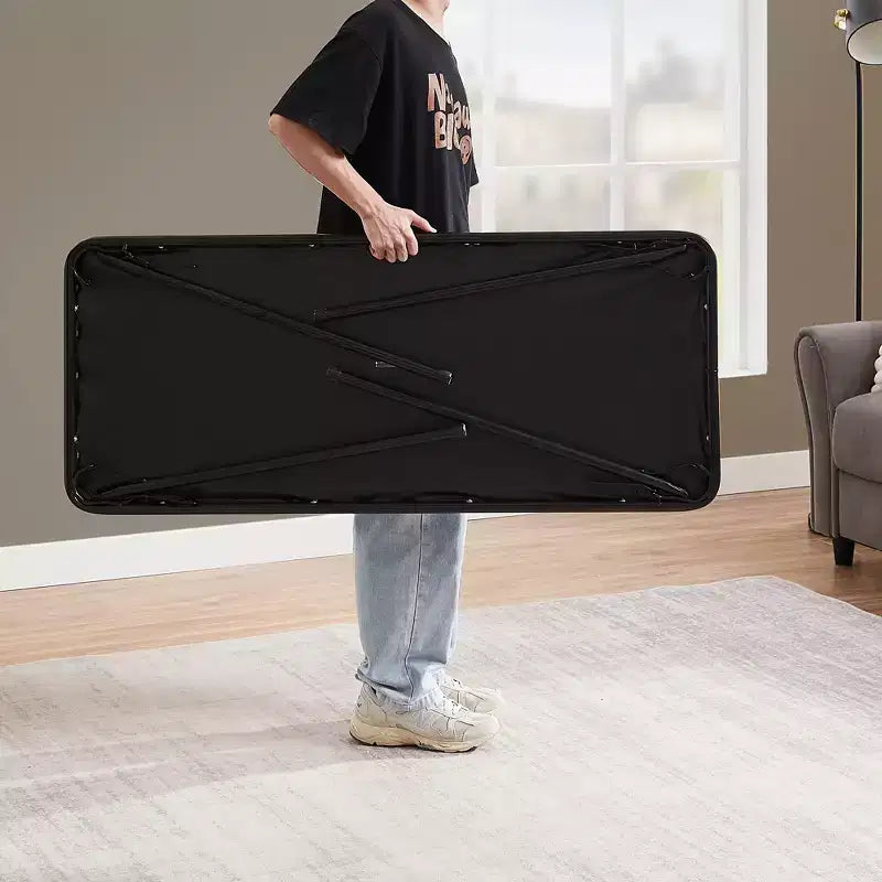Table pliante en plastique de 4 pieds avec sac de rangement, table portable robuste pour intérieur/extérieur avec poignée et verrou, noire