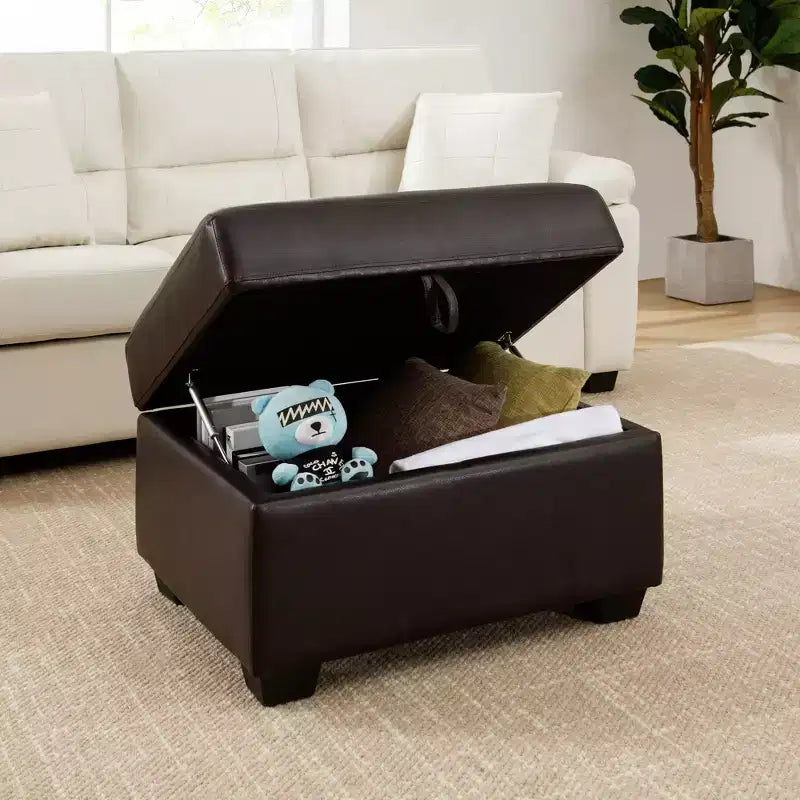 Pouf carré en similicuir avec rangement, repose-pieds, table basse pour salon