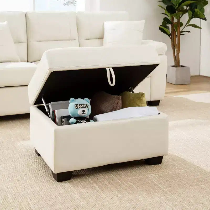 Pouf carré en similicuir avec rangement, repose-pieds, table basse pour salon