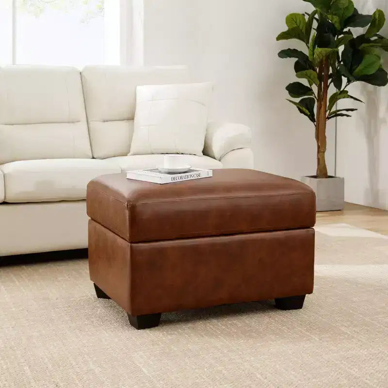 Square Faux Leather Ottoman with Storage, Footrest Stool Coffee Table for Living Room-Morden Fort
