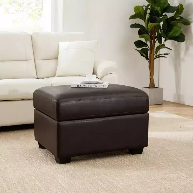 Pouf carré en similicuir avec rangement, repose-pieds, table basse pour salon