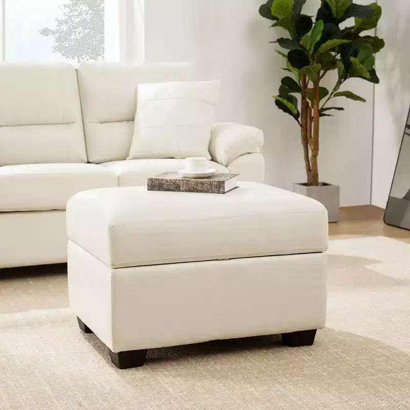 Pouf carré en similicuir avec rangement, repose-pieds, table basse pour salon