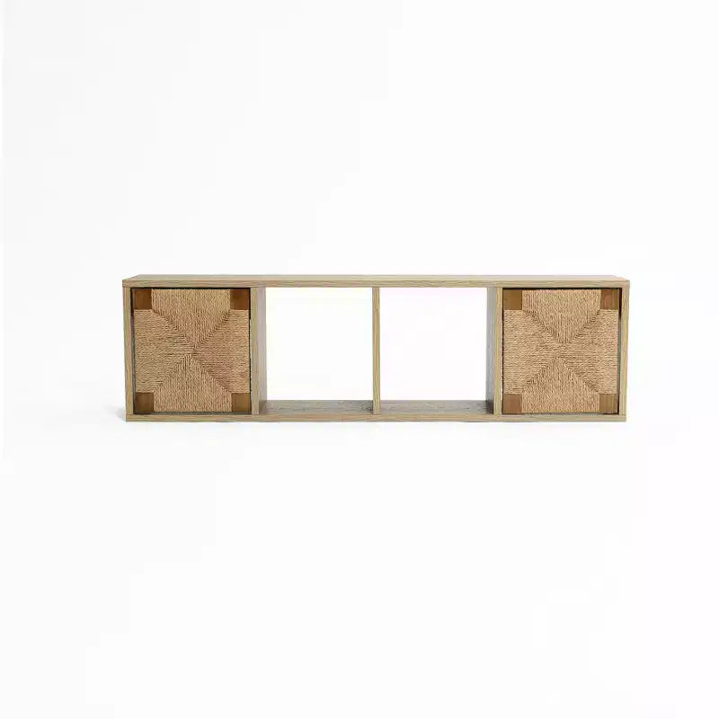 LuxenHome LuvenHome 42 Floating TV Cabinet, Wall-Mounted Media Console Entertainment Center with Woven Rope Door Panel, Oak Natural