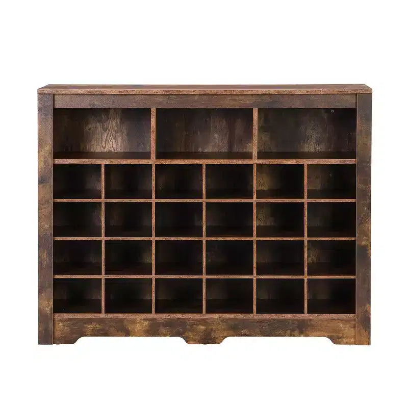 Meuble à chaussures rustique, porte-chaussures d'entrée avec console à 24 casiers à chaussures et base incurvée