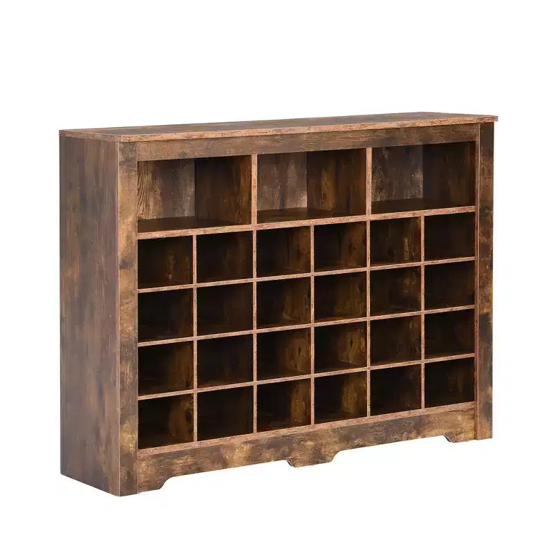 Meuble à chaussures rustique, porte-chaussures d'entrée avec console à 24 casiers à chaussures et base incurvée