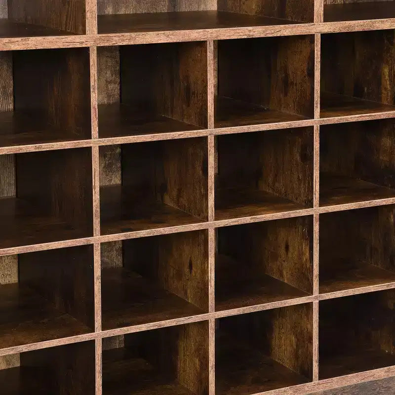Meuble à chaussures rustique, porte-chaussures d'entrée avec console à 24 casiers à chaussures et base incurvée