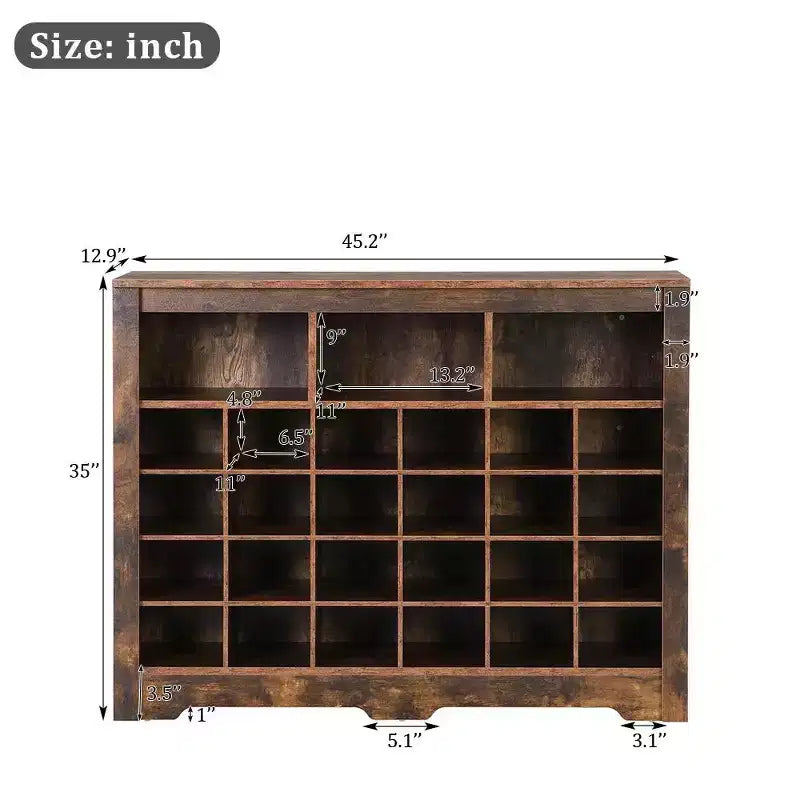 Meuble à chaussures rustique, porte-chaussures d'entrée avec console à 24 casiers à chaussures et base incurvée