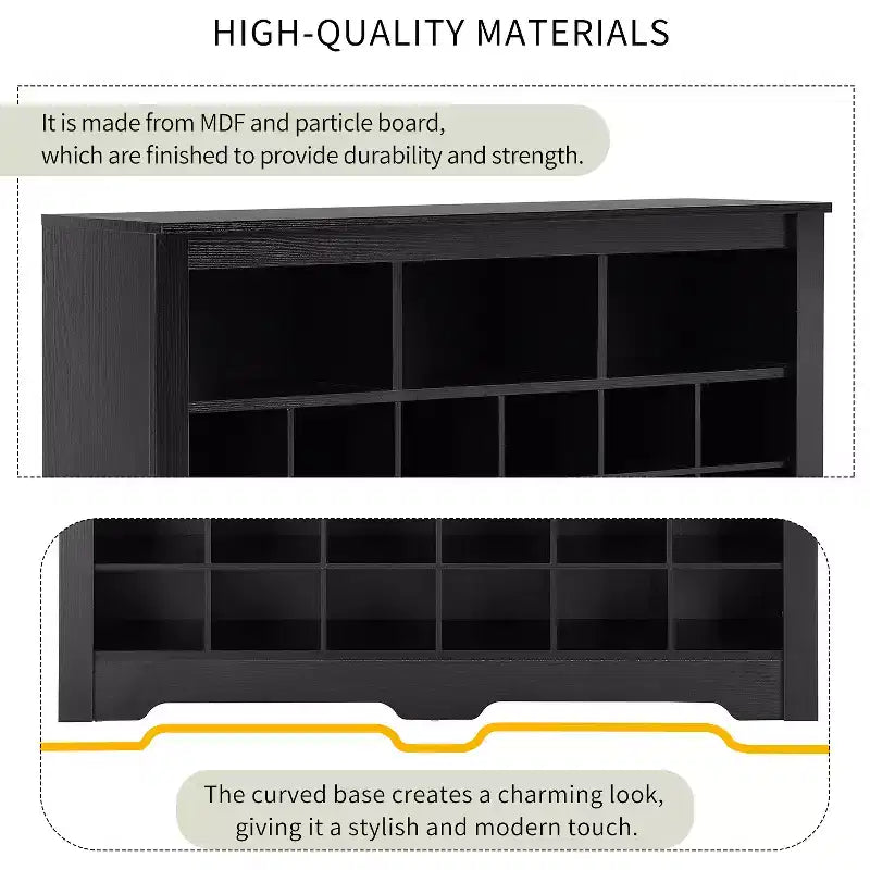 Meuble à chaussures rustique, porte-chaussures d'entrée avec console à 24 casiers à chaussures et base incurvée