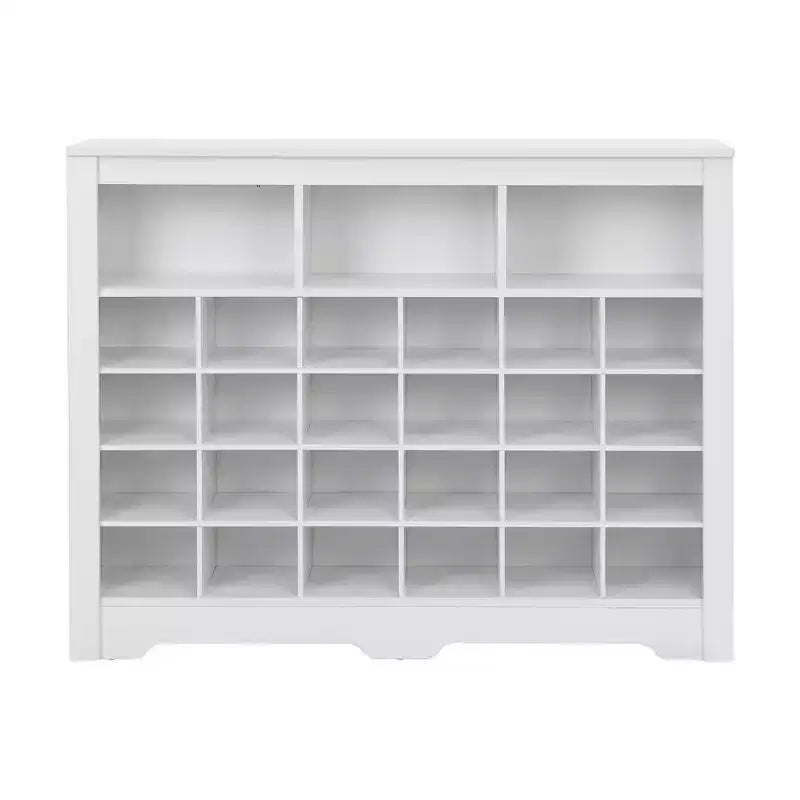 Meuble à chaussures rustique, porte-chaussures d'entrée avec console à 24 casiers à chaussures et base incurvée