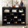 Whisen Rustic Shoe Storage Cabinet, Entryway Shoe Rack with 24-Shoe Cubby Console and Curved Base