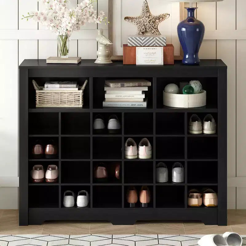 Whisen Rustic Shoe Storage Cabinet, Entryway Shoe Rack with 24-Shoe Cubby Console and Curved Base