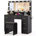 Costway Makeup Vanity Desk with Mirror and Lights Charging Station 3-Color LED Lights Black/White