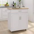 AndMakers White Wood 32.68 in. Kitchen Island with Towel Rack and Adjustable Shelves