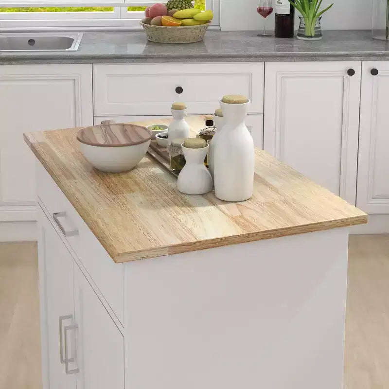 Îlot de cuisine mobile en bois blanc de 83 cm avec porte-serviettes et étagères réglables