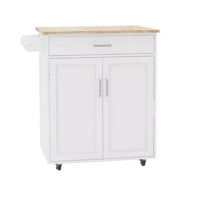 Îlot de cuisine mobile en bois blanc de 83 cm avec porte-serviettes et étagères réglables