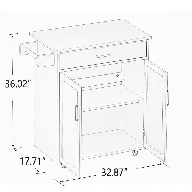 Îlot de cuisine mobile en bois blanc de 83 cm avec porte-serviettes et étagères réglables