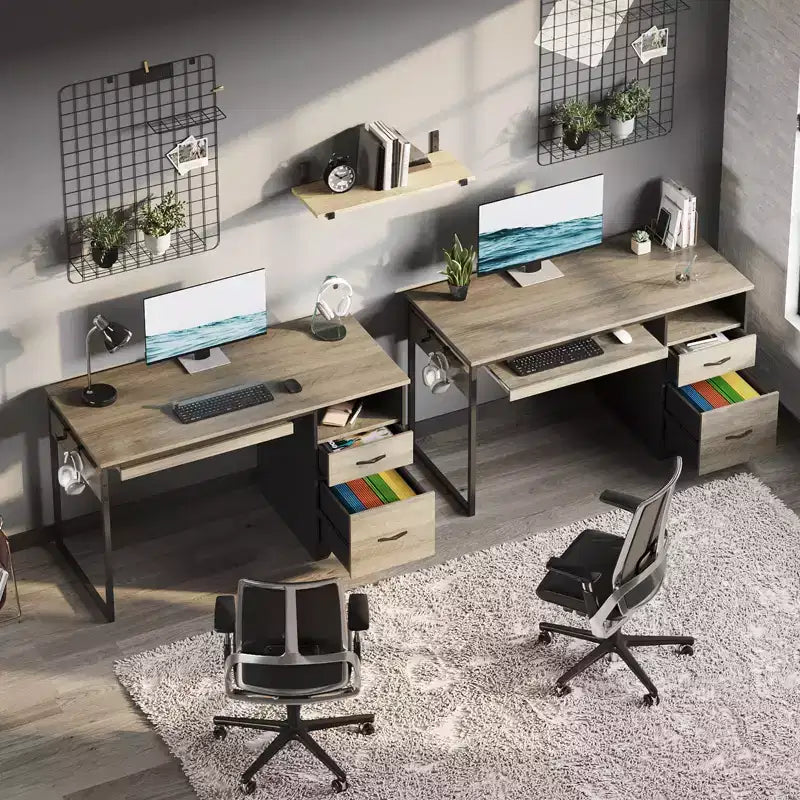 Bureau d'ordinateur 122 cm avec tiroirs de classement et de rangement, bureau d'écriture avec tiroir à clavier, crochet pratique et compartiments ouverts