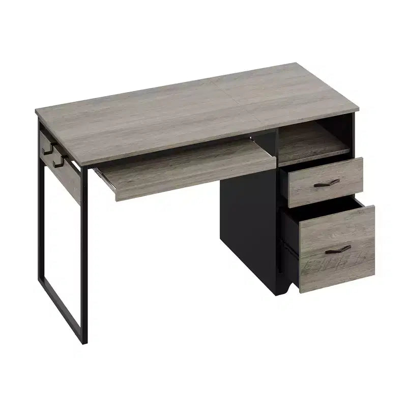 Bureau d'ordinateur 122 cm avec tiroirs de classement et de rangement, bureau d'écriture avec tiroir à clavier, crochet pratique et compartiments ouverts