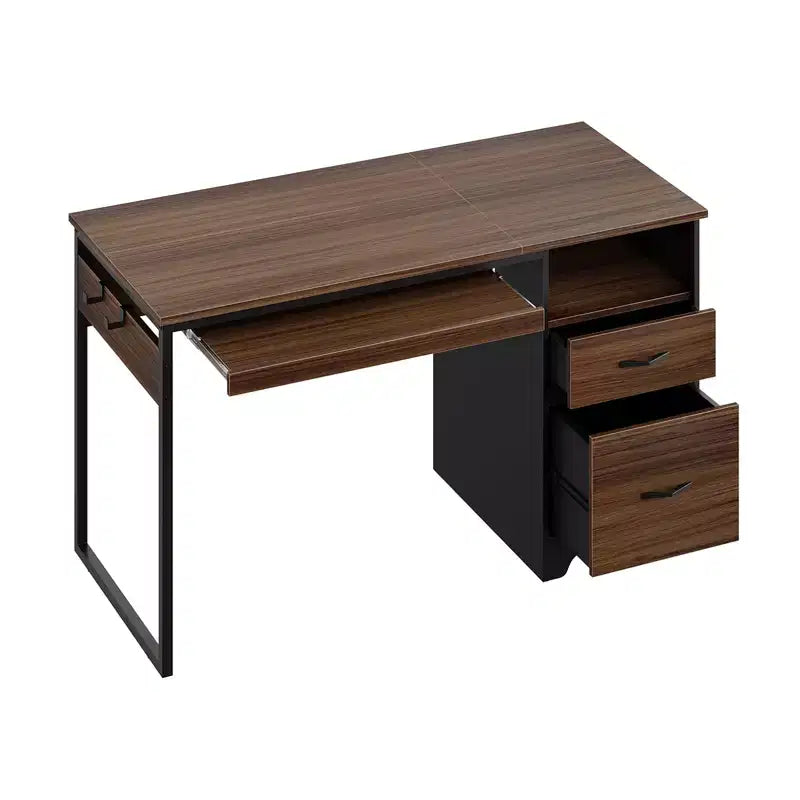 Bureau d'ordinateur 122 cm avec tiroirs de classement et de rangement, bureau d'écriture avec tiroir à clavier, crochet pratique et compartiments ouverts
