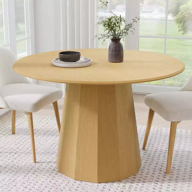 Table de salle à manger ronde de 46 pouces en bois massif, 4 places, table de cuisine avec pieds en rotin tressé