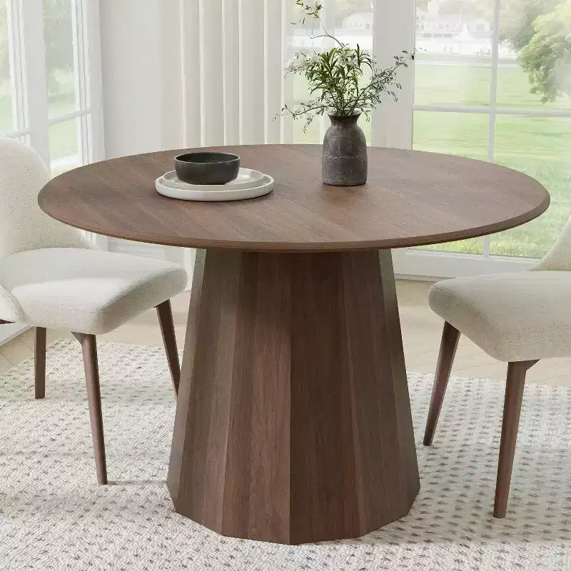 Table de salle à manger ronde de 46 pouces en bois massif, 4 places, table de cuisine avec pieds en rotin tressé
