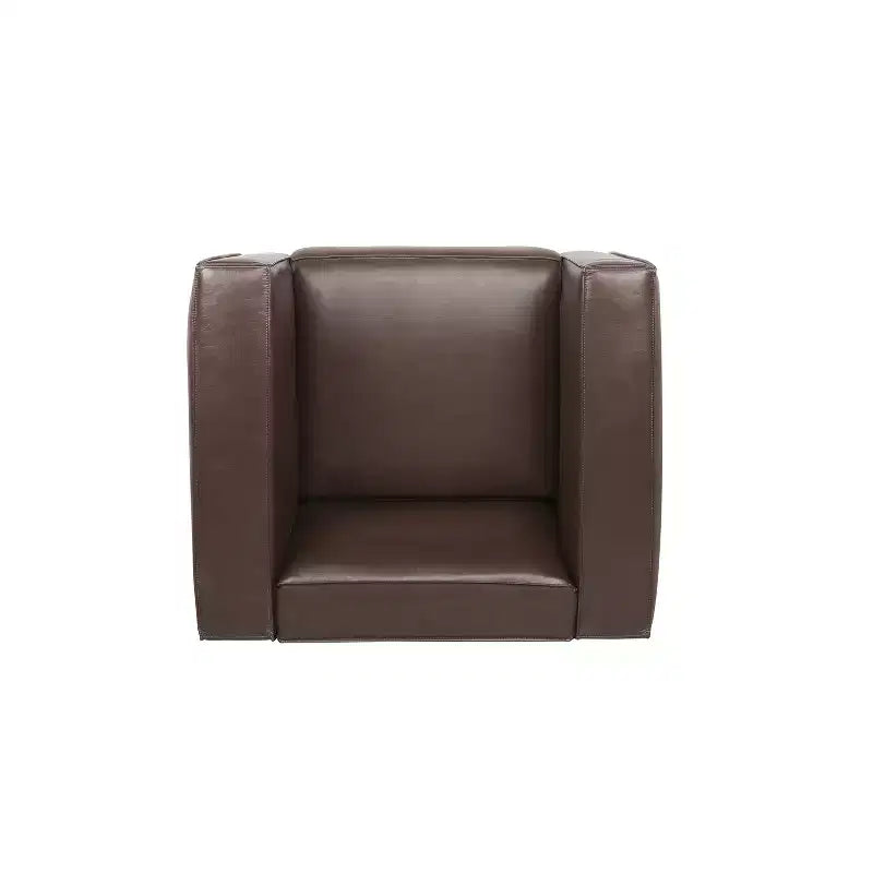 Fauteuil club contemporain en similicuir, style smoking avec pieds en bois de bouleau