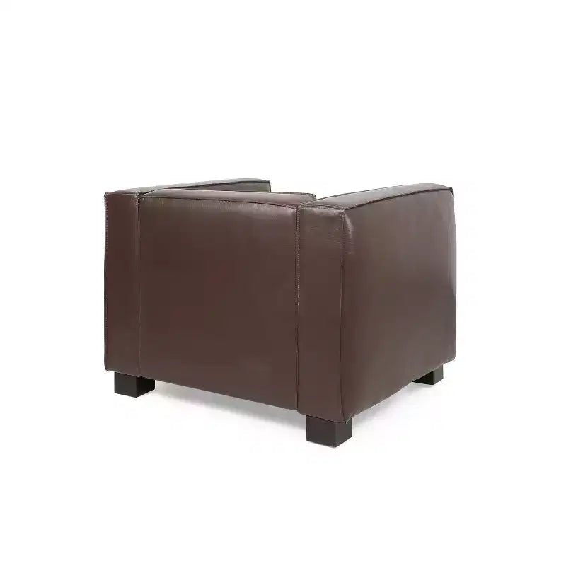 Fauteuil club contemporain en similicuir, style smoking avec pieds en bois de bouleau