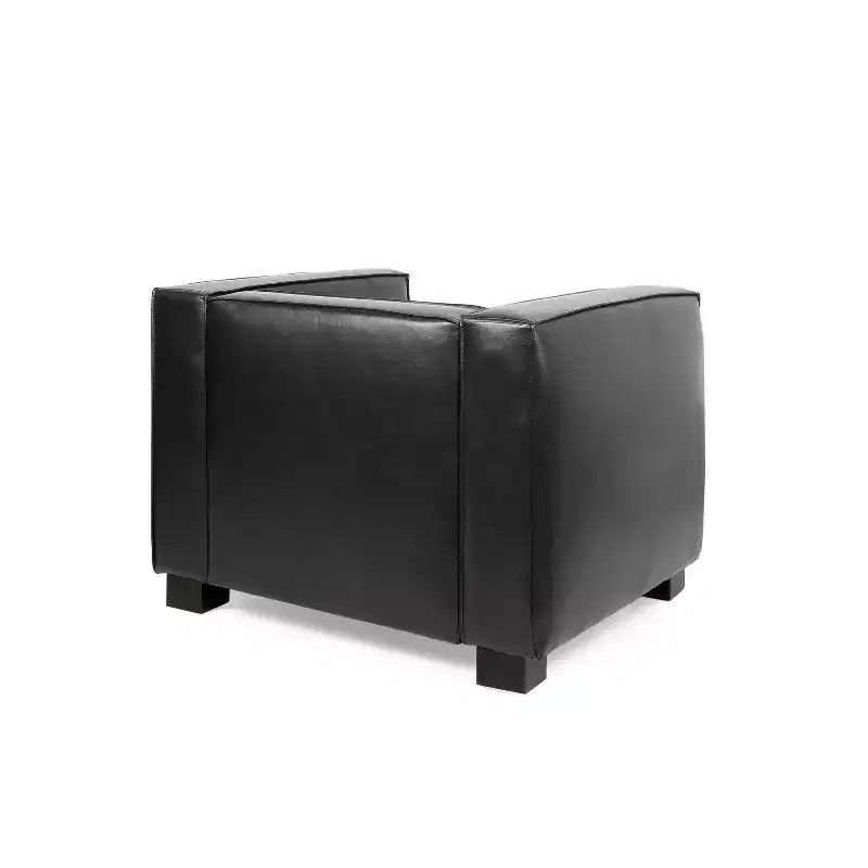 Fauteuil club contemporain en similicuir, style smoking avec pieds en bois de bouleau