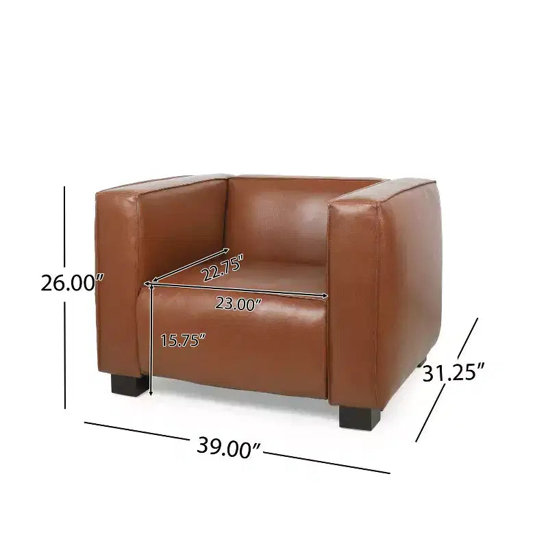 Fauteuil club contemporain en similicuir, style smoking avec pieds en bois de bouleau