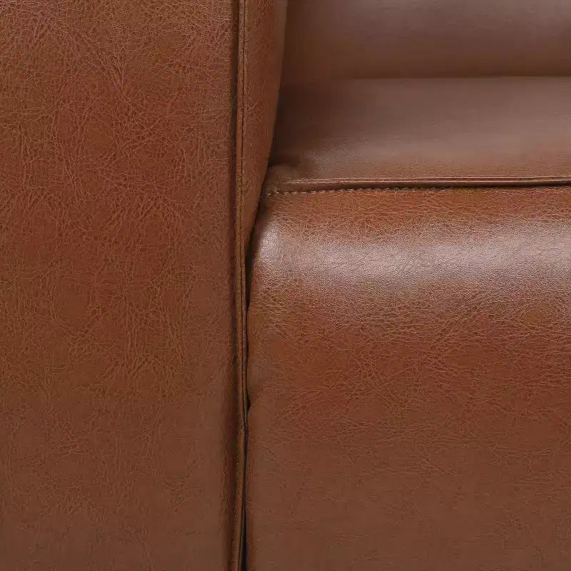 Fauteuil club contemporain en similicuir, style smoking avec pieds en bois de bouleau