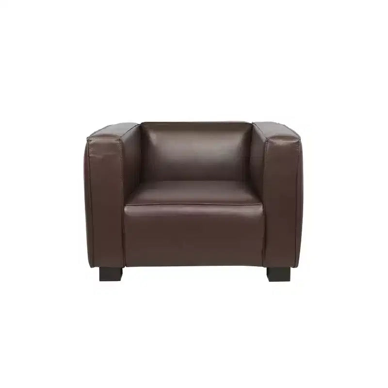 Fauteuil club contemporain en similicuir, style smoking avec pieds en bois de bouleau