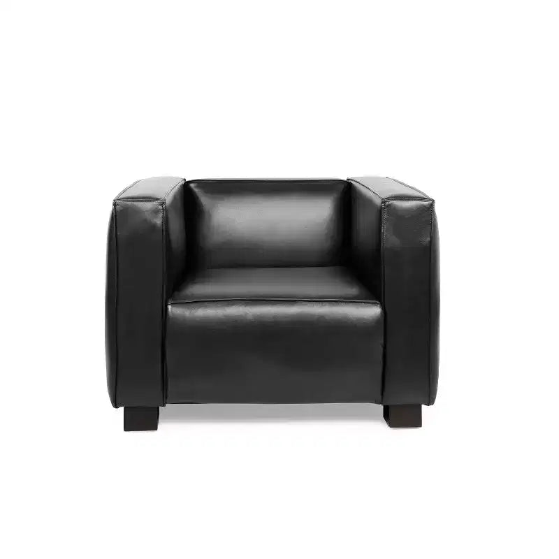 Fauteuil club contemporain en similicuir, style smoking avec pieds en bois de bouleau