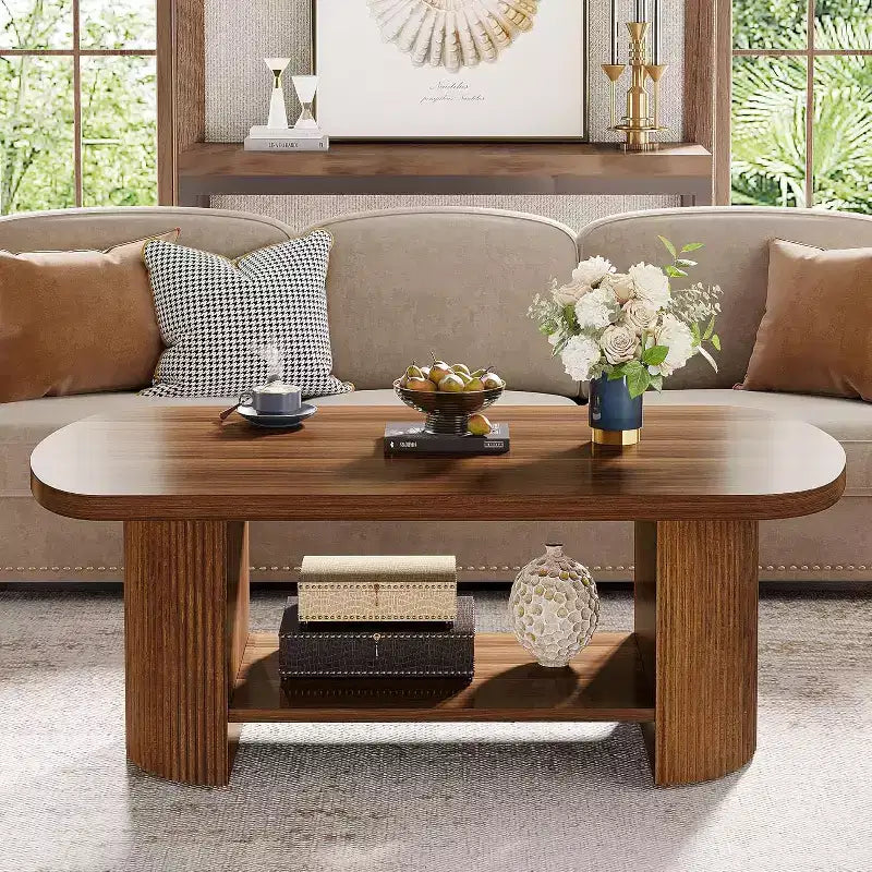Table basse ovale à 2 niveaux, style Mid-Century Modern
