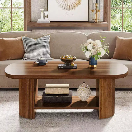 Table basse ovale à 2 niveaux, style Mid-Century Modern