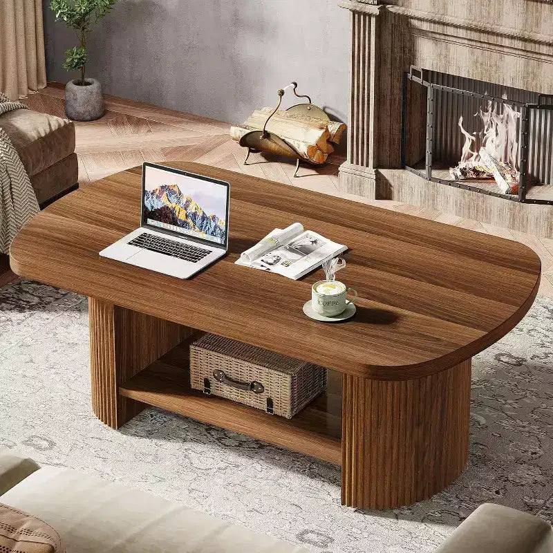 Table basse ovale à 2 niveaux, style Mid-Century Modern