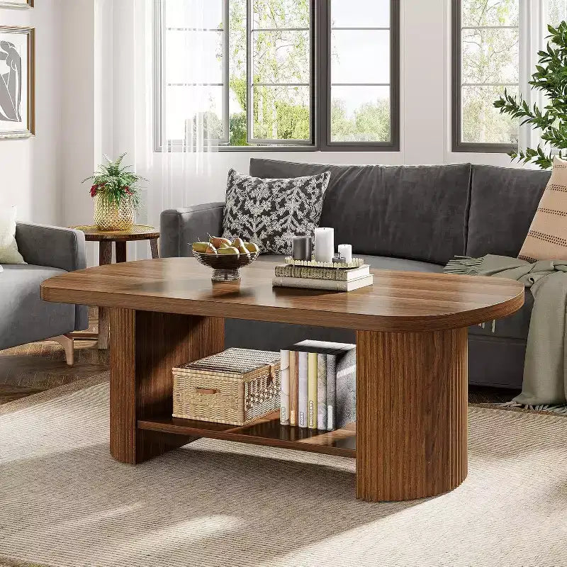 Table basse ovale à 2 niveaux, style Mid-Century Modern