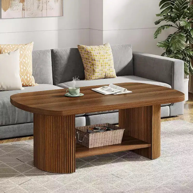 Table basse ovale à 2 niveaux, style Mid-Century Modern
